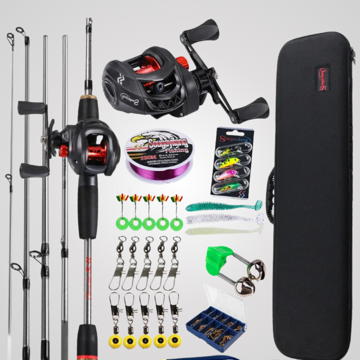 Kit Completo para Pesca (Vara, Carretilha, Iscas e Acessórios)