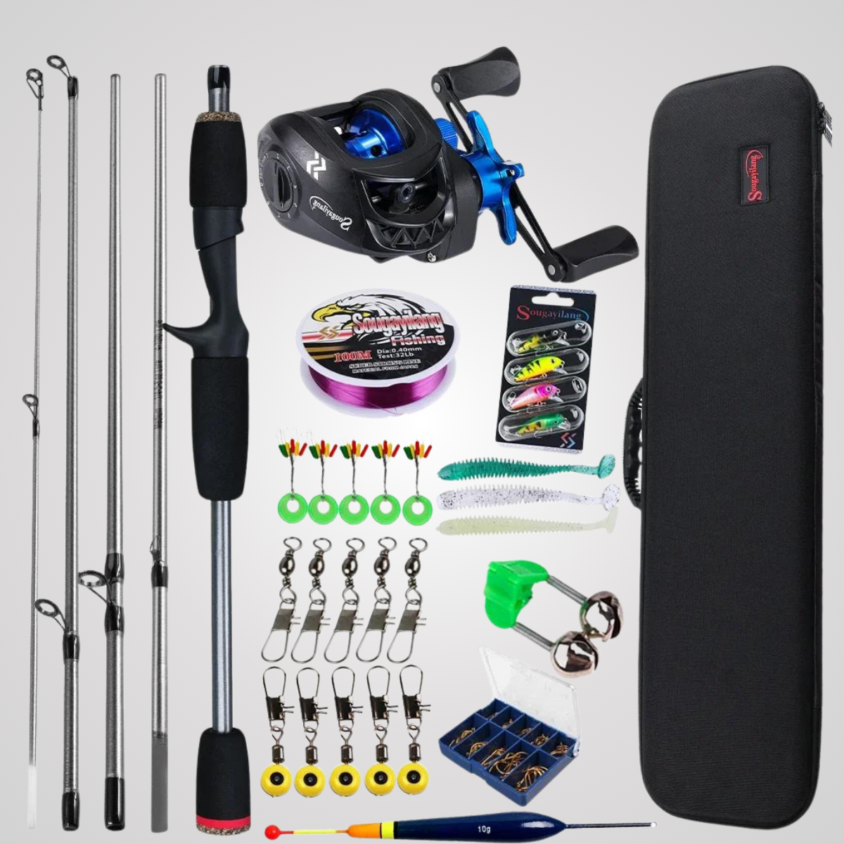 Kit Completo para Pesca (Vara, Carretilha, Iscas e Acessórios)