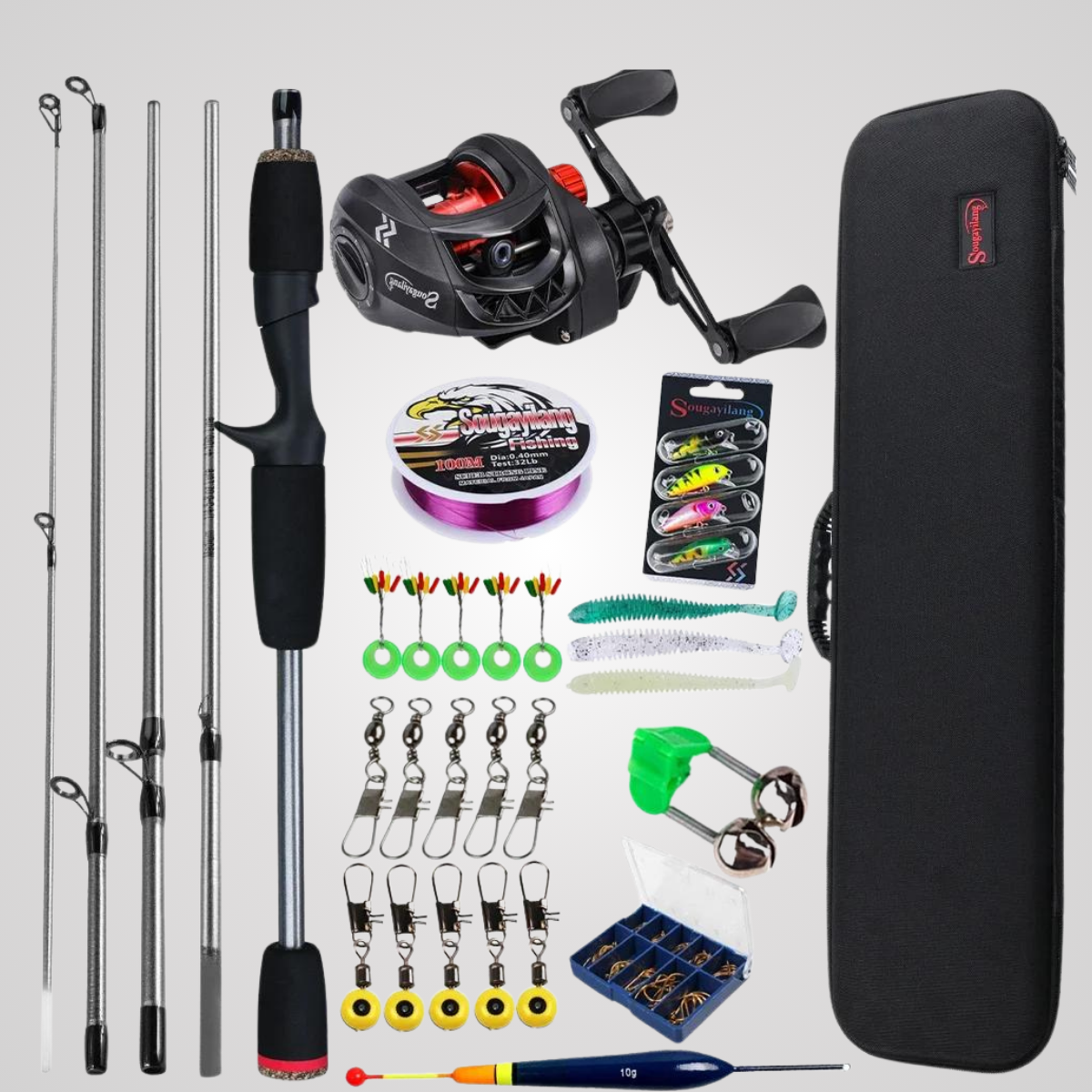 Kit Completo para Pesca (Vara, Carretilha, Iscas e Acessórios)