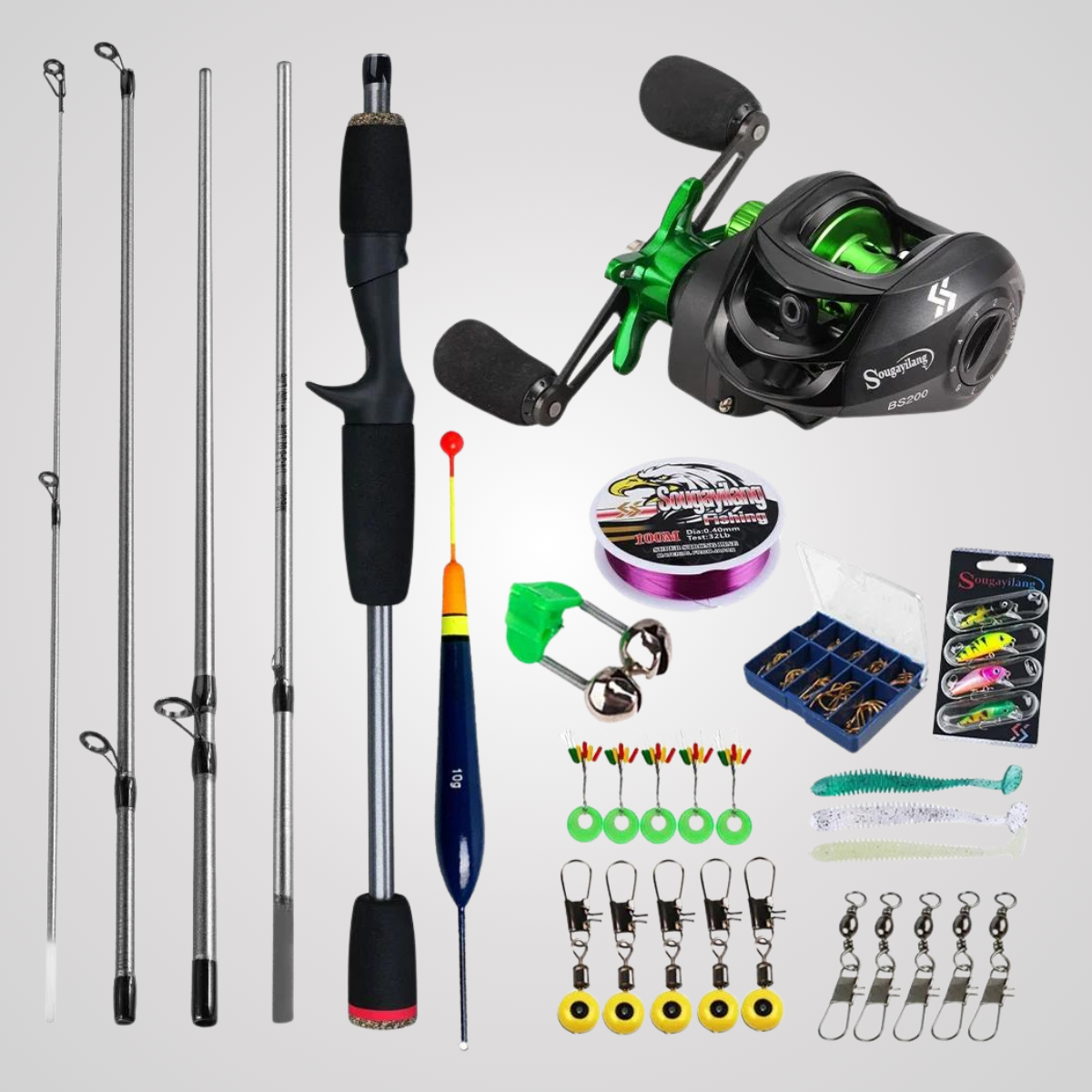 Kit Completo para Pesca (Vara, Carretilha, Iscas e Acessórios)