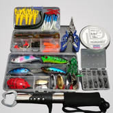 Kit de Pesca (Linha, Anzol, Iscas Artificiais, Alicate e Grip)